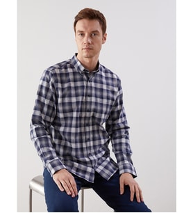 LCWAIKIKI Classic Lacivert Regular Fit Uzun Kollu Ekose Poplin Erkek Gömlek