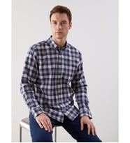LCWAIKIKI Classic Lacivert Regular Fit Uzun Kollu Ekose Poplin Erkek Gömlek
