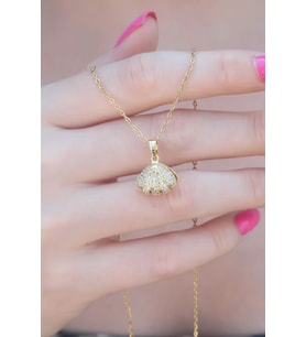 316L Çelik Gold Renk Açılır Midye Model Kadın Kolye - TJ-BKO7390