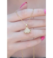 316L Çelik Gold Renk Açılır Midye Model Kadın Kolye - TJ-BKO7390