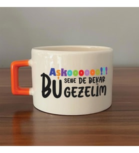 Aşkoooooo Baskılı Turuncu Kulplu C Fincan
