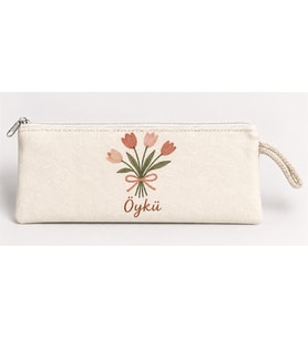 Kişiye Özel Lale Buketi Baskılı Fermuarlı Clutch El Çantası Makyaj Çantası