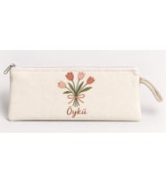 Kişiye Özel Lale Buketi Baskılı Fermuarlı Clutch El Çantası Makyaj Çantası