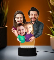 Doğum Günü Hediyesi,Sevgiliye Hediye, Kişiye Özel Fotoğraflı Mutlu Aile Tablosu Karikatür 3D Led Lamba (Beyaz)