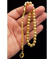 Sertifikalı 22K Altın Kaplama Gümüş Tespih 8mm 40Gr Küre Kesim (Sarı)