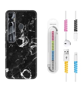 Tecno Spark 6 6 Go 8C 8 Pro 7 7 Pro Kılıf Kablo Koruma Spiral Silikon Black Hole Marble 1387