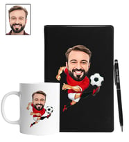 Kişiye Özel Futbolcu Tasarımlı Karikatür Siyah Defter Kalem Kupa Seti 93