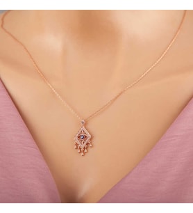 925 Ayar Gümüş Rose Nazarlı Göz Kolye