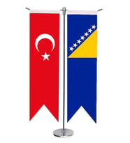 Masa Üstü Kırlangıç Bosna Hersek + Türk Bayrağı + Krom T Direk Masa Bayrak Seti