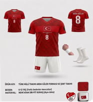 Türkiye Euro 2026 Milli Takım Arda Güler Kırmızı-Beyaz Çocuk Futbol Forması Özel Tasarım Forma 4 Parça Forma+Şort+Çorap+Bileklik (Kodf2)
