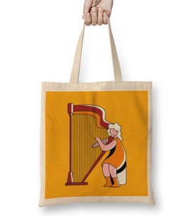 Women Harp Music Art Bez Çanta Uzun Saplı