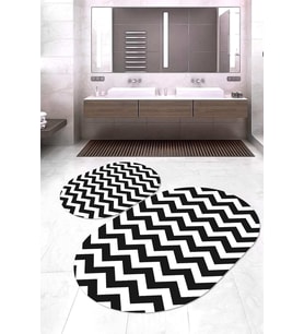 Dijital Baskılı Kaymaz Taban Yıkanabilir Oval 2'li Klozet Takımı Banyo Paspası NOKZ-HS-540 (Siyah)