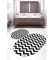 Dijital Baskılı Kaymaz Taban Yıkanabilir Oval 2'li Klozet Takımı Banyo Paspası NOKZ-HS-540 (Siyah)