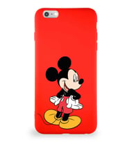 Apple iPhone 6 Plus Soft Premier Kapak Mickey Mouse-D Tasarımlı Silikon Kılıf - Kırmızı (Şeffaf)