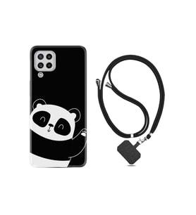 Samsung Galaxy M22 Kılıf Silikon Desen Boyun Askılı Bay Bay Panda 1784