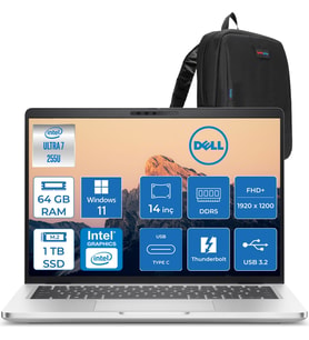 Dell Pro 14 Plus Intel Core Ultra 7 255U 5.1ghz 64GB Ddr5 1tb SSD Windows 11 Home Intel® Aı Boost 14 Inç IPS Fullhd+ (1920X1200) Taşınabilir Bilgisayar PB14250BTO110H28 + Zetta Çanta