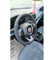 FIAT EGEA DERİ DİREKSİYON KILIFI ;KARBON NUBUK KIRMIZI YÜZÜK KIRMIZI İP
