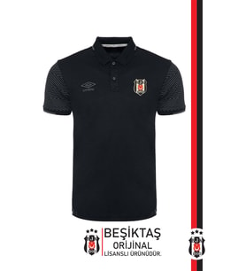 Beşiktaş Orijinal Lisanslı Polo Yaka Siyah Spor T-Shirt