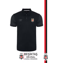 Beşiktaş Orijinal Lisanslı Polo Yaka Siyah Spor T-Shirt