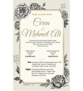 Nikah Düğün Nişan Kına Davetiyesi Beyaz Zarflı 5017 Kodlu