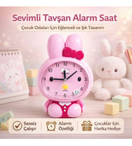 Tavşan Figürlü Çalar Saat (Pudra Pembe)