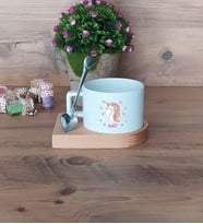 Unicorn Kupa Bardak Kısa Ahşap Altlıklı Kaşıklı