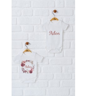 Pia Baby Premium %100 Pamuk İsme Özel Organik Baskılı İkili Set Çıtçıtlı Bebek Body Zıbın Modelleri 5008-17 (Ekru)