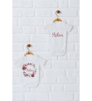 Pia Baby Premium %100 Pamuk İsme Özel Organik Baskılı İkili Set Çıtçıtlı Bebek Body Zıbın Modelleri 5008-17 (Ekru)