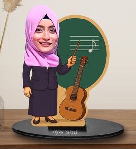 Kişiye Özel  Kadın Müzik Öğretmeni  Tasarımlı  Karikatür Biblo 298