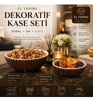 El Yapımı Dekoratif Kase Seti 2'li Kırılmaz Meyvelik Çerezlik Modern Sunum Kasesi Kahverengi Beyaz