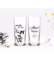 BK Gift Kişiye Özel Renkli Baskılı Neşet Ertaş Tasarımlı İkili Rakı Bardağı Seti-2 (Beyaz)