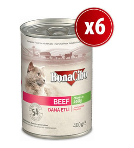 BonaCibo Jöleli Dana Etli Yaş Kedi Maması 400 gr X6 Adet