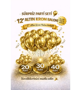 12" Krom Balon Seti  20 30 40 Adet (Gold Gümüş Rose Gold)  5'' Kom Balon Hediyeli Parti Süsleme Seti Doğum Günü Sürpriz (Altın)