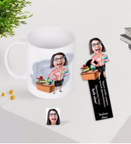 BK Gift Kişiye Özel Kadın Öğretmen Karikatürlü Kupa Bardak ve Ahşap Kitap Ayracı-5
