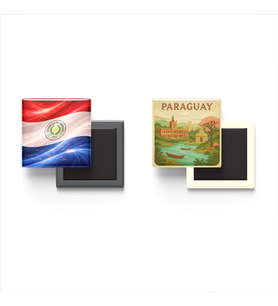 Buzdolap Magnetleri - Paraguay Bayrağı ve Paper Cut Tema - 2'li Set Magneti