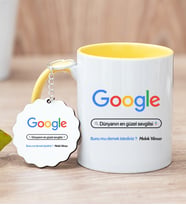 Kişiye Özel Google Tasarım Esprili Sarı Kupa Bardak ve Anahtarlık