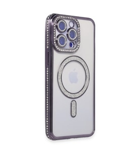 Apple İphone 14 Pro Kılıf Joke Simli Magneticsafe Kılıf - Derin Mor