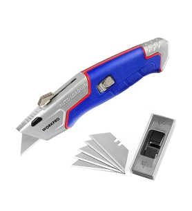 WORKPRO WP213012 Ağır Hizmet Alüminyum Gövde Geri Çekilebilir Rötuş Maket Bıçağı + 4 Adet Yedek Bıçak