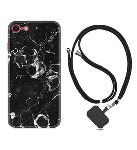 Apple iPhone 5 6 7 8 Plus Se XR Kılıf Boyun Askılı Silikon Black Hole Marble 1387