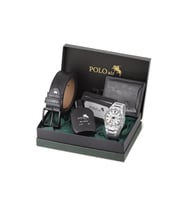 Polo Air Klasik Erkek Kol Saati Kemer Cüzdan Kartlık Parfüm Kombin Siyah Set Gümüş Renk PL-7091E5