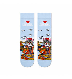 Carnaval Balık Ekmekçi Kedi Unisex Soket Çorap
