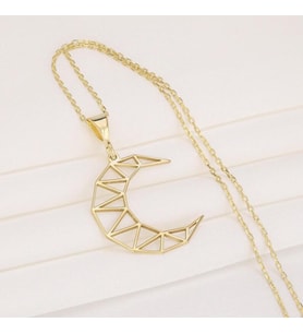 Minimal Origami Hilal Ay Kolye 925K Gümüş (Gold)