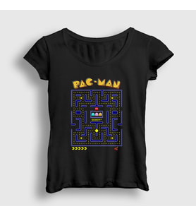 Presmono Kadın Siyah Map Pac Man Pacman T-Shirt 312088tt