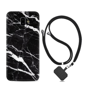 Samsung J6 Plus J7 Prime J7 Pro M20 Kılıf Boyun Askılı Silikon Siyah Şerit Mermer 1318
