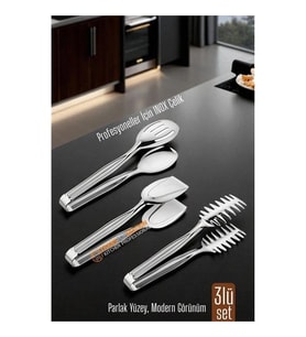 3’Lü İnox Çelik Mutfak Maşa Seti - Makarna Pasta Salata Çok Amaçlı Maşa 3 Lü Set 722225