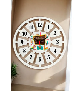 Almanca Öğretmeni Duvar Saati 40cm (Beyaz)