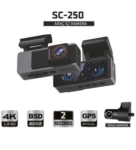 Sentinel SC-250 4K UHD Araç İçi Kamera  ADAS & BSD, Wi-Fi, GPS Opsiyonel, 170°
