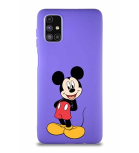 Samsung Galaxy M51 Soft Premier Kapak Mickey Mouse-B Tasarımlı Silikon Kılıf - Mor (Şeffaf)