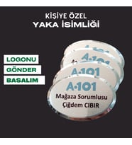 OVAL PREMIUM YAKA İSİMLİK KİŞİYE ÖZEL BASKILI 1 ADET MIKNATISLI (Silver)
