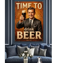 Time To Drink Beer Reklamı Dekoratif Kanvas - Mdf Ahşap Tablo